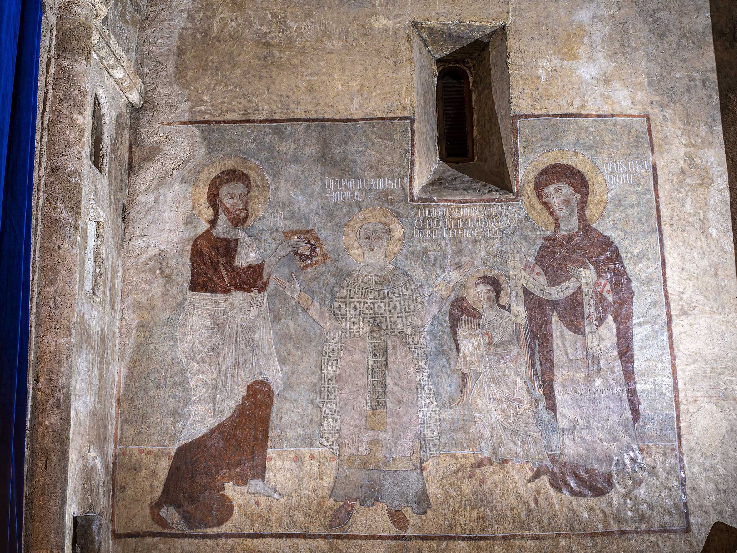 Dadivankʻ monastery, Artsʻakh. Main church (Katʻoghikē), 1214. South wall, painting depicting the Enthronement of Saint Nicholas (1297). Photo: H.H. Khatcherian